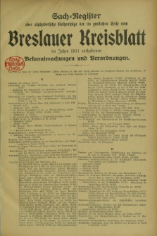 Breslauer Kreisblatt : amtliches Organ für den Landkreis Breslau. Jg.79, Spis rzeczy (1911)