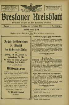 Breslauer Kreisblatt : amtliches Organ für den Landkreis Breslau. Jg.79, nr 4 (14 Januar 1911) + dod.
