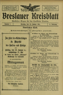 Breslauer Kreisblatt : amtliches Organ für den Landkreis Breslau. Jg.79, nr 7 (25 Januar 1911) + dod.