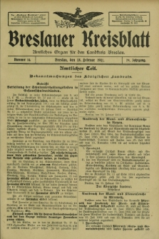 Breslauer Kreisblatt : amtliches Organ für den Landkreis Breslau. Jg.79, nr 14 (18 Februar 1911) + dod.