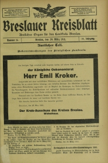Breslauer Kreisblatt : amtliches Organ für den Landkreis Breslau. Jg.79, nr 25 (29 März 1911) + dod.