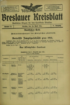 Breslauer Kreisblatt : amtliches Organ für den Landkreis Breslau. Jg.79, nr 33 (26 April 1911) + dod.