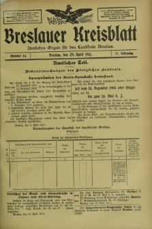 Breslauer Kreisblatt : amtliches Organ für den Landkreis Breslau. Jg.79, nr 34 (29 April 1911) + dod.