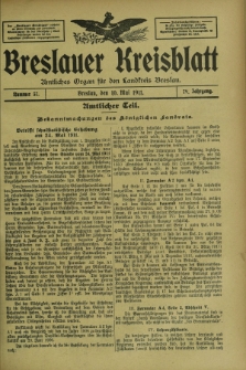 Breslauer Kreisblatt : amtliches Organ für den Landkreis Breslau. Jg.79, nr 37 (10 Mai 1911) + dod.