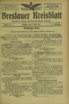 Breslauer Kreisblatt : amtliches Organ für den Landkreis Breslau. Jg.79, nr 39 (17 Mai 1911) + dod.