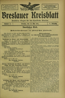 Breslauer Kreisblatt : amtliches Organ für den Landkreis Breslau. Jg.79, nr 42 (27 Mai 1911) + dod.