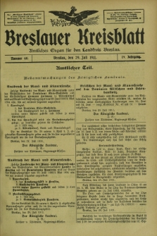 Breslauer Kreisblatt : amtliches Organ für den Landkreis Breslau. Jg.79, nr 60 (29 Juli 1911) + dod.