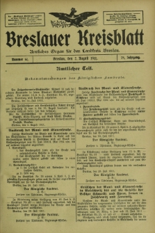 Breslauer Kreisblatt : amtliches Organ für den Landkreis Breslau. Jg.79, nr 61 (2 August 1911) + dod.