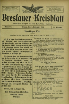 Breslauer Kreisblatt : amtliches Organ für den Landkreis Breslau. Jg.79, nr 71 (6 September 1911)