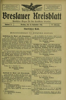 Breslauer Kreisblatt : amtliches Organ für den Landkreis Breslau. Jg.79, nr 74 (16 September 1911) + dod.