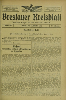 Breslauer Kreisblatt : amtliches Organ für den Landkreis Breslau. Jg.79, nr 82 (14 Oktober 1911) + dod.