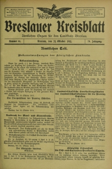 Breslauer Kreisblatt : amtliches Organ für den Landkreis Breslau. Jg.79, nr 84 (21 Okober 1911) + dod.