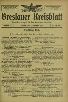 Breslauer Kreisblatt : amtliches Organ für den Landkreis Breslau. Jg.79, nr 88 (4 November 1911) + dod.