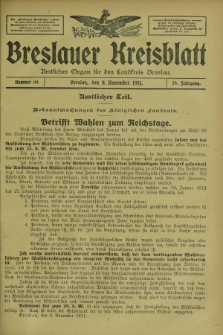 Breslauer Kreisblatt : amtliches Organ für den Landkreis Breslau. Jg.79, nr 89 (8 November 1911) + dod.