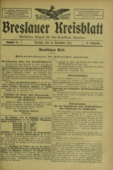 Breslauer Kreisblatt : amtliches Organ für den Landkreis Breslau. Jg.79, nr 91 (15 November 1911) + dod.