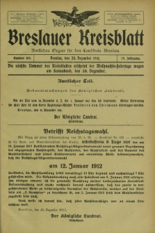 Breslauer Kreisblatt : amtliches Organ für den Landkreis Breslau. Jg.79, nr 102 (23 Dezember 1911) + dod.