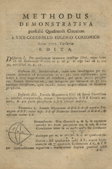 Methodus Demonstrativa perfecte Quadrandi Circulum