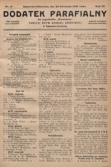 Dodatek Parafjalny do tygodnika „Niedziela” Parafji Matki Boskiej Anielskiej w Dąbrowie-Górniczej. 1937, nr 17
