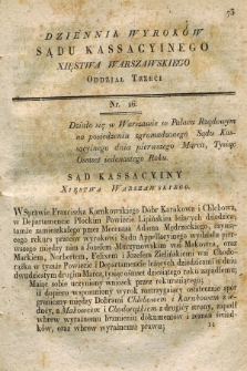 Dziennik Wyroków Sądu Kassacyinego Xsięstwa Warszawskiego. T.1, Oddział 3, nr 26 (1 marca 1811)