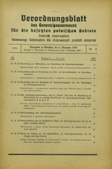 Verordnungsblatt des Generalgouverneurs für die besetzten polnischen Gebiete = Dziennik Rozporządzeń Generalnego Gubernatora dla okupowanych polskich obszarów. 1939, Nr. 2 (2 November)