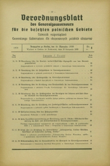 Verordnungsblatt des Generalgouverneurs für die besetzten polnischen Gebiete = Dziennik Rozporządzeń Generalnego Gubernatora dla okupowanych polskich obszarów. 1939, Nr. 6 (20 November)