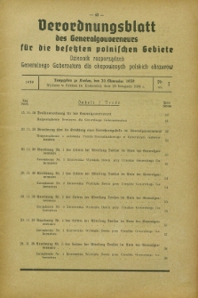 Verordnungsblatt des Generalgouverneurs für die besetzten polnischen Gebiete = Dziennik Rozporządzeń Generalnego Gubernatora dla okupowanych polskich obszarów. 1939, Nr. 7 (20 November)