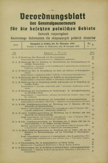 Verordnungsblatt des Generalgouverneurs für die besetzten polnischen Gebiete = Dziennik Rozporządzeń Generalnego Gubernatora dla okupowanych polskich obszarów. 1939, Nr. 8 (30 November)