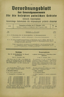 Verordnungsblatt des Generalgouverneurs für die besetzten polnischen Gebiete = Dziennik Rozporządzeń Generalnego Gubernatora dla okupowanych polskich obszarów. 1939, Nr. 10 (12 Dezember)