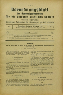 Verordnungsblatt des Generalgouverneurs für die besetzten polnischen Gebiete = Dziennik Rozporządzeń Generalnego Gubernatora dla okupowanych polskich obszarów. 1939, Nr. 11 (18 Dezember)