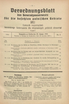 Verordnungsblatt des Generalgouverneurs für die besetzten polnischen Gebiete = Dziennik Rozporządzeń Generalnego Gubernatora dla okupowanych polskich obszarów. 1940, Teil = Cz.1, Nr. 7 (29 Januar)