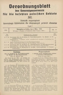 Verordnungsblatt des Generalgouverneurs für die besetzten polnischen Gebiete = Dziennik Rozporządzeń Generalnego Gubernatora dla okupowanych polskich obszarów. 1940, Teil = Cz.1, Nr. 17 (6 März)