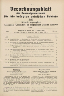 Verordnungsblatt des Generalgouverneurs für die besetzten polnischen Gebiete = Dziennik Rozporządzeń Generalnego Gubernatora dla okupowanych polskich obszarów. 1940, Teil = Cz.1, Nr. 18 (13 März)