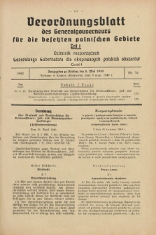 Verordnungsblatt des Generalgouverneurs für die besetzten polnischen Gebiete = Dziennik Rozporządzeń Generalnego Gubernatora dla okupowanych polskich obszarów. 1940, Teil = Cz.1, Nr. 36 (8 Mai)