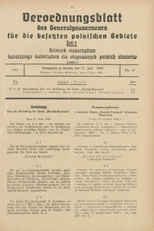 Verordnungsblatt des Generalgouverneurs für die besetzten polnischen Gebiete = Dziennik Rozporządzeń Generalnego Gubernatora dla okupowanych polskich obszarów. 1940, Teil = Cz.1, Nr. 45 (13 Juli)