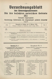 Verordnungsblatt des Generalgouverneurs für die besetzten polnischen Gebiete = Dziennik Rozporządzeń Generalnego Gubernatora dla okupowanych polskich obszarów. 1940, Teil = Cz.2, Nr. 7 (8 Februar)