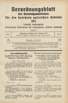 Verordnungsblatt des Generalgouverneurs für die besetzten polnischen Gebiete = Dziennik Rozporządzeń Generalnego Gubernatora dla okupowanych polskich obszarów. 1940, Teil = Cz.2, Nr. 8 (9 Februar)