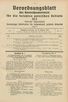 Verordnungsblatt des Generalgouverneurs für die besetzten polnischen Gebiete = Dziennik Rozporządzeń Generalnego Gubernatora dla okupowanych polskich obszarów. 1940, Teil = Cz.2, Nr. 12 (26 Februar)