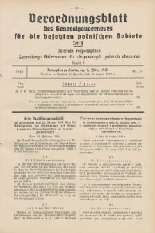 Verordnungsblatt des Generalgouverneurs für die besetzten polnischen Gebiete = Dziennik Rozporządzeń Generalnego Gubernatora dla okupowanych polskich obszarów. 1940, Teil = Cz.2, Nr. 15 (1 März)