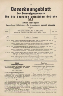 Verordnungsblatt des Generalgouverneurs für die besetzten polnischen Gebiete = Dziennik Rozporządzeń Generalnego Gubernatora dla okupowanych polskich obszarów. 1940, Teil = Cz.2, Nr. 19 (14 März)