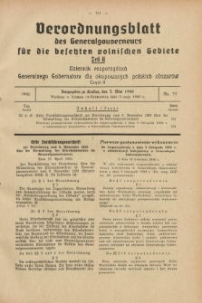 Verordnungsblatt des Generalgouverneurs für die besetzten polnischen Gebiete = Dziennik Rozporządzeń Generalnego Gubernatora dla okupowanych polskich obszarów. 1940, Teil = Cz.2, Nr. 33 (3 Mai)