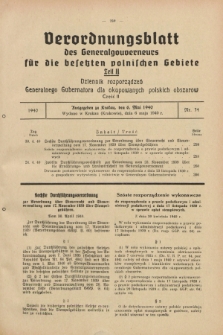 Verordnungsblatt des Generalgouverneurs für die besetzten polnischen Gebiete = Dziennik Rozporządzeń Generalnego Gubernatora dla okupowanych polskich obszarów. 1940, Teil = Cz.2, Nr. 34 (6 Mai)