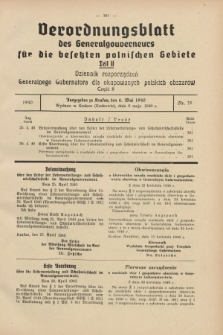 Verordnungsblatt des Generalgouverneurs für die besetzten polnischen Gebiete = Dziennik Rozporządzeń Generalnego Gubernatora dla okupowanych polskich obszarów. 1940, Teil = Cz.2, Nr. 35 (6 Mai)