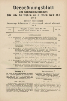 Verordnungsblatt des Generalgouverneurs für die besetzten polnischen Gebiete = Dziennik Rozporządzeń Generalnego Gubernatora dla okupowanych polskich obszarów. 1940, Teil = Cz.2, Nr. 39 (11 Mai)