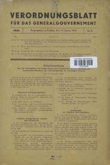 Verordnungsblatt für das Generalgouvernement. 1944, Nr. 1 (25 Janunar)