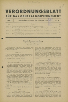 Verordnungsblatt für das Generalgouvernement. 1944, Nr. 5 (9 Februar)