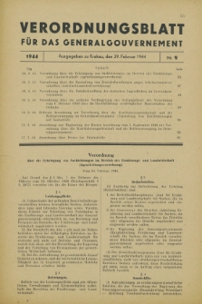 Verordnungsblatt für das Generalgouvernement. 1944, Nr. 9 (29 Februar)