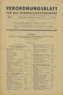 Verordnungsblatt für das Generalgouvernement. 1944, Nr. 21 (25 April)