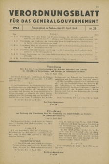 Verordnungsblatt für das Generalgouvernement. 1944, Nr. 23 (29 April)