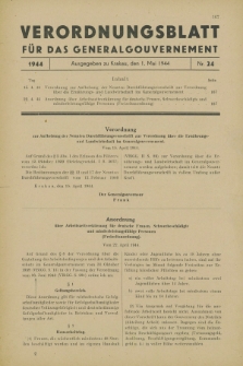Verordnungsblatt für das Generalgouvernement. 1944, Nr. 24 (1 Mai)