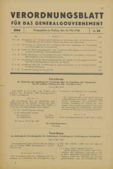 Verordnungsblatt für das Generalgouvernement. 1944, Nr. 26 (26 Mai)